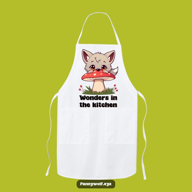 Funny Curious Wolf Mushroom Apron - Kitchen Whimsy & Nature Lover Gift