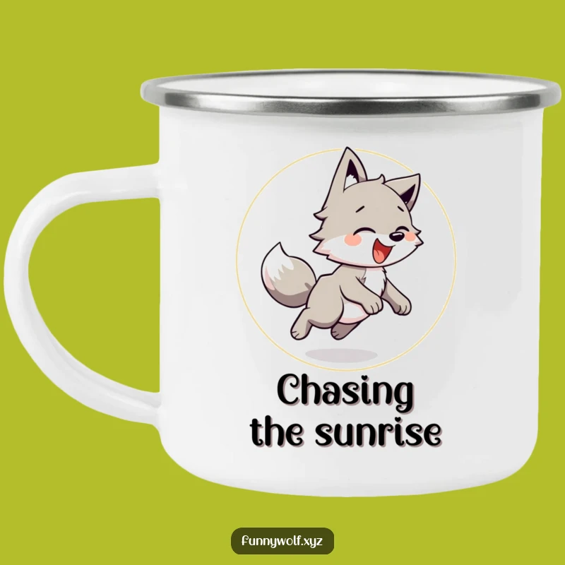 Funny Wolf Chase Camping Mug: Adventure Joy Gift Cup