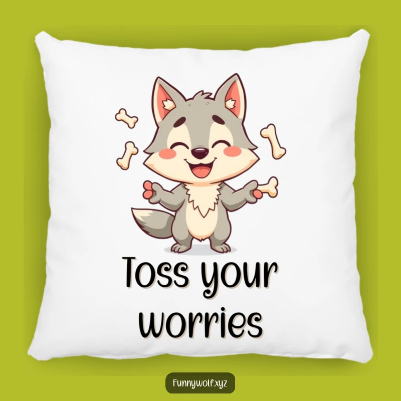 Cozy Funny Wolf Juggling Bones Pillow - Soft & Hilarious Home Decor Gift