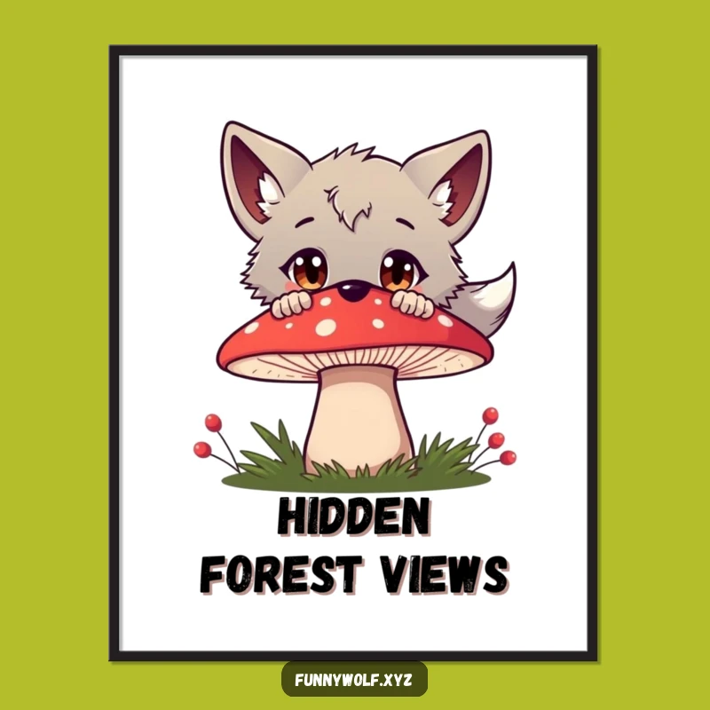 Funny Curious Wolf Mushroom Digital Art - Instant Enchanting Download Gift