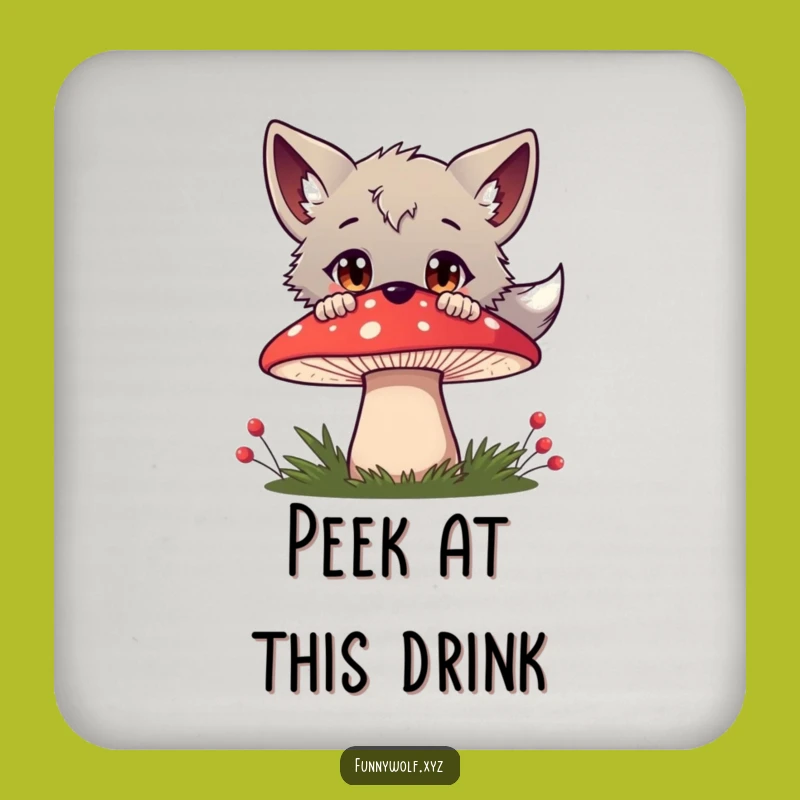 Funny Curious Wolf Mushroom Drink Coaster - Protect Surfaces with Whimsy