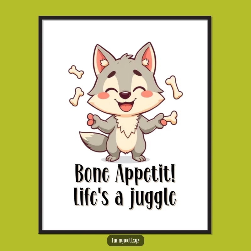 Funny Free Printable Wall Art: Juggling Wolf's Dexterous Bone Masterpiece