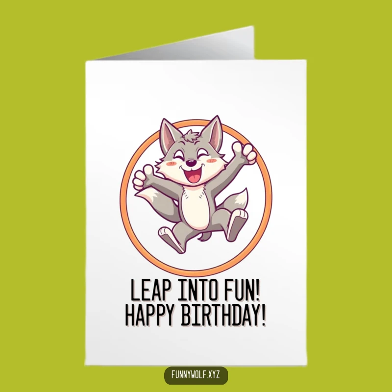 Free Printable Birthday Card: Energetic Wolf's Triumphant Leap - Wow!