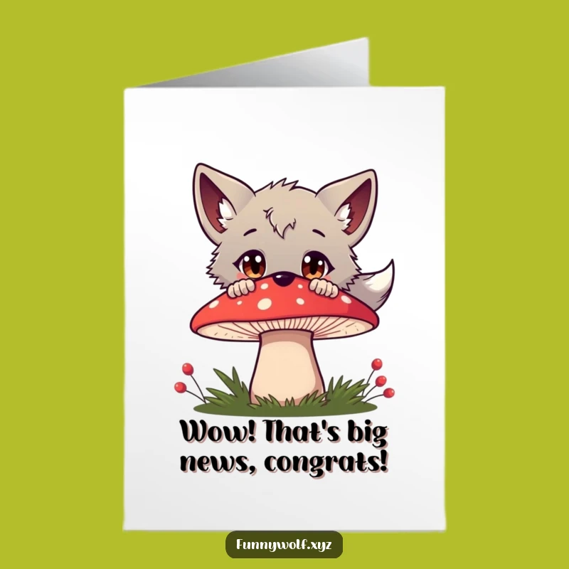 Free Printable Congrats Card: Curious Wolf's Mushroom Discovery - Wow!