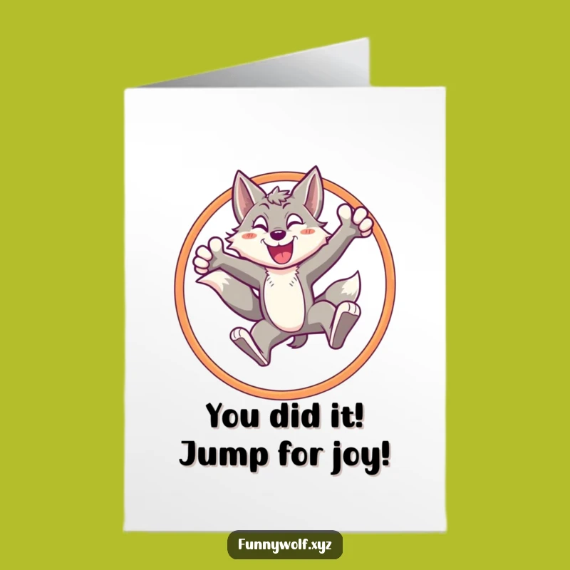 Free Printable Congrats Card: Energetic Wolf's Winning Hoop Jump!